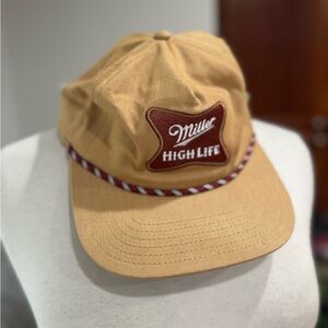 Miller High Life Rope‎ Snapback Hat – Tan/Maroon Patch Cap by Mad Engine (2023)